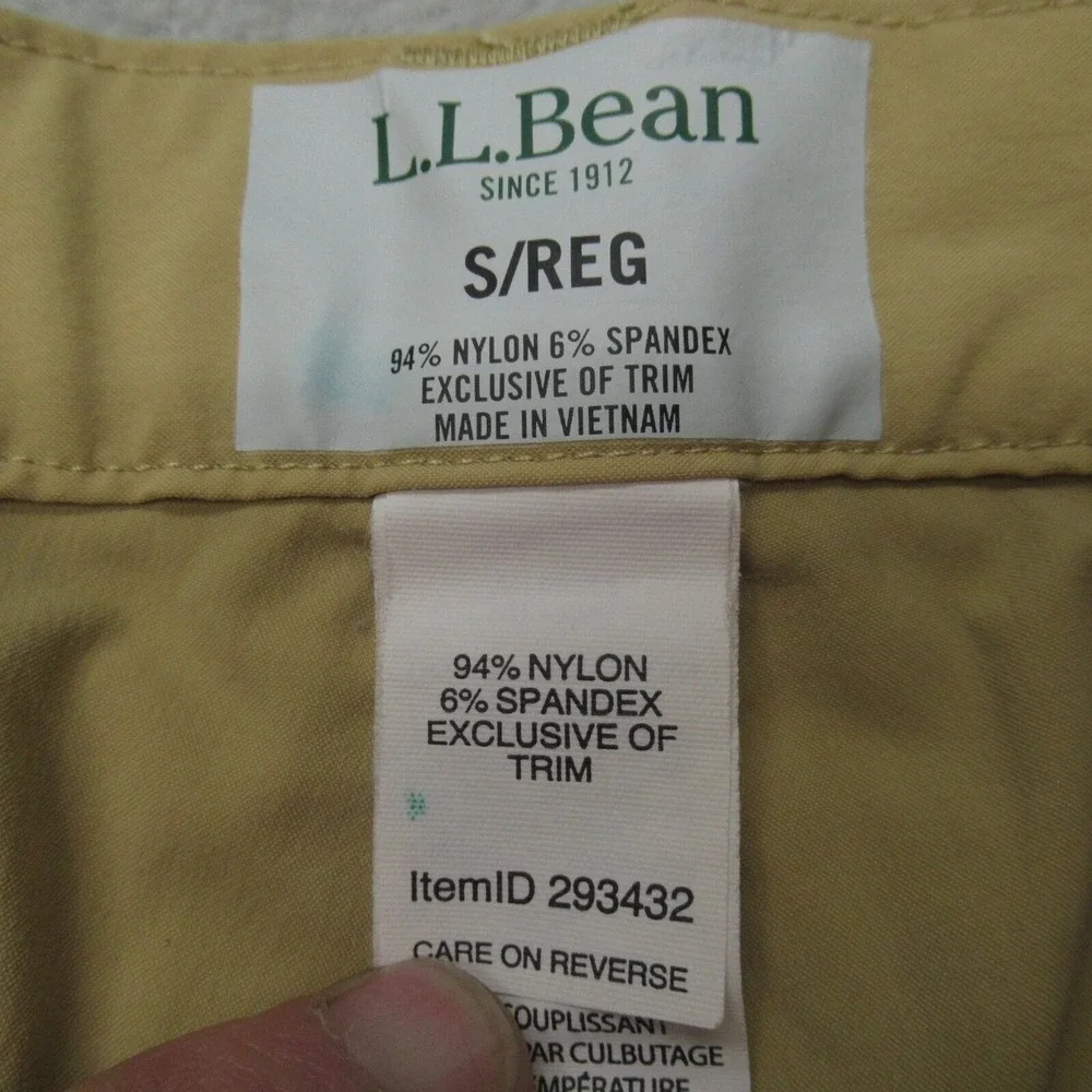 LL Bean Pants Mens Small Tan Flex Waist Belted Cargo SunSmart Hiking 30x33